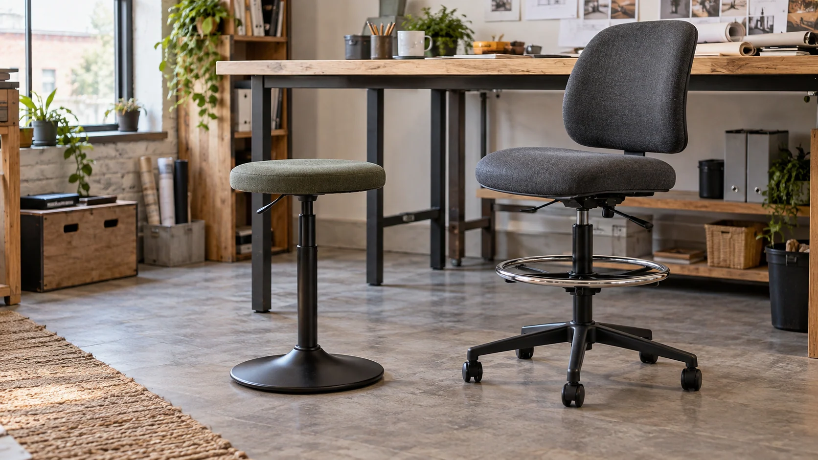 Office stools vs draughtsman chairs: a quick perch or a supported workstation?