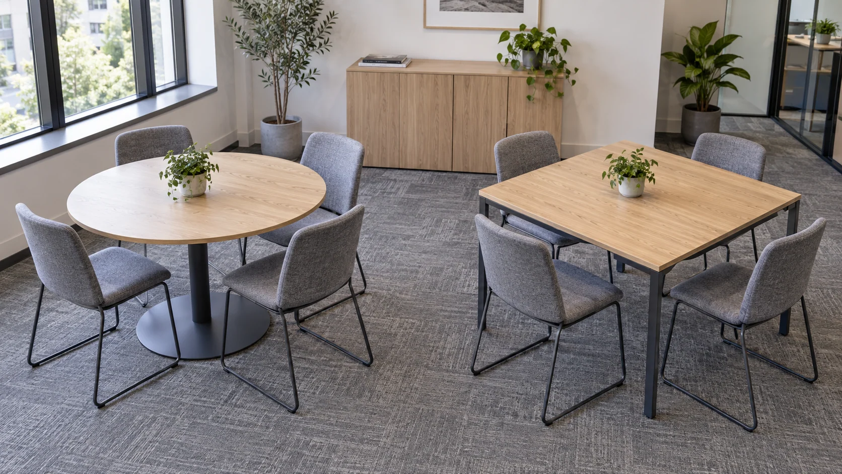 Round vs square meeting tables: a small-room comparison