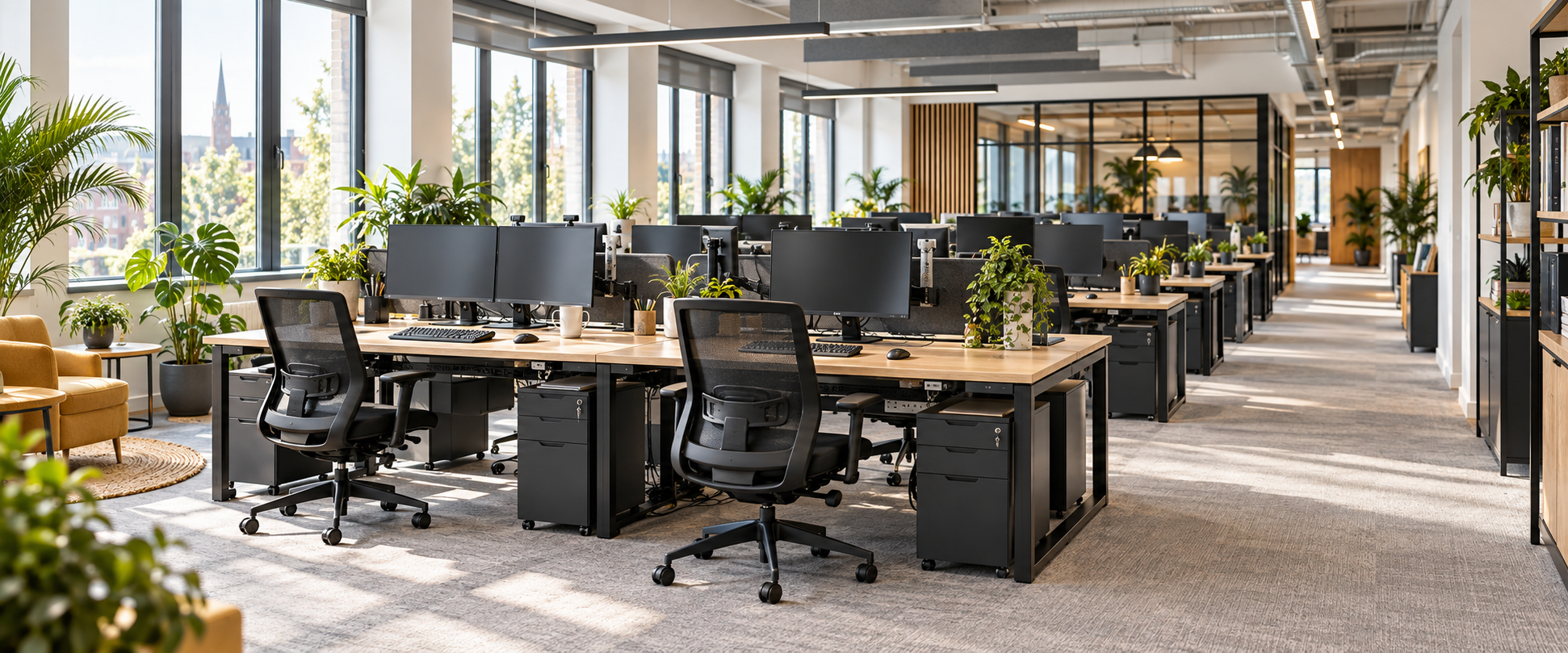 Modern office furniture arranged in a working space
