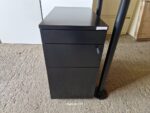 Office Wood Table Rectangular Desk Workstation + Black Mobile Pedestal Cabinet - Image 29