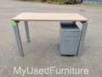 Office Rectangular Desk w/ Cable Hole + Lockable Mobile Drawer Pedestal Cabinet