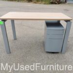 Office Rectangular Desk w/ Cable Hole + Lockable Mobile Drawer Pedestal Cabinet