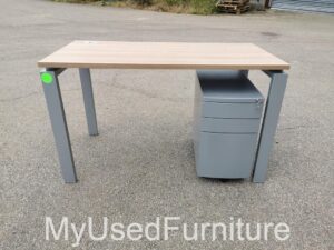 Office Rectangular Desk w/ Cable Hole + Lockable Mobile Drawer Pedestal Cabinet