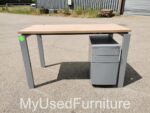Office Rectangular Desk w/ Cable Hole + Lockable Mobile Drawer Pedestal Cabinet - Image 24