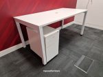 Senator White Office White Desk w/ Mobile Lockable Pedestal - 160cm Workstation - Image 3