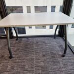 Used Training Office Table – White Mobile Office Desk with Lockable Castors