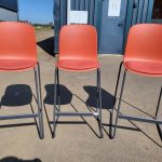 Steelcase Cavatina Bar Stools Plastic Seat Metal Base – Set of 3 Orange Units