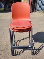 Steelcase Cavatina Bar Stools Plastic Seat Metal Base – Set of 3 Orange Units - Image 6