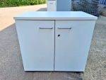 White Office Storage Cupboard Double-Door Lockable Desk-High Wood Cabinet