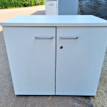 White Office Storage Cupboard Double-Door Lockable Desk-High Wood Cabinet