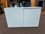 Large White Cupboard Sliding Door 2 Shelves Cabinet Modern Office Storage - UK