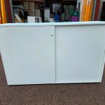 Large White Cupboard Sliding Door 2 Shelves Cabinet Modern Office Storage - UK