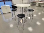 Round Meeting Table White Top + 3 Black Stools with Chrome Frame - Office Set
