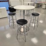 Round Meeting Table White Top + 3 Black Stools with Chrome Frame - Office Set