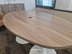 Modern Oval Boardroom Table – Light Wood Top, White Pedestal Base 6–8 Seater - Image 3
