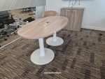 Modern Oval Boardroom Table – Light Wood Top, White Pedestal Base 6–8 Seater - Image 7