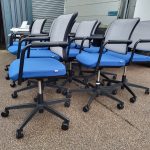 RIM Conference Chairs Blue Fabric Black Mesh Swivel Base on Castors - Set of 10