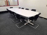Kinnarps Large Boardroom Meeting Table w/ 10 Stacking Black Fabric Chairs - Set