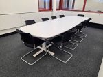 Kinnarps Large Boardroom Meeting Table w/ 10 Stacking Black Fabric Chairs - Set - Image 2
