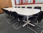 Kinnarps Large Boardroom Meeting Table w/ 10 Stacking Black Fabric Chairs - Set - Image 9