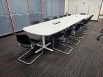 Kinnarps Large Boardroom Meeting Table w/ 14 Stacking Black Fabric Chairs - Set