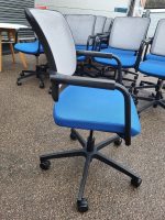 RIM Conference Chairs Blue Fabric Black Mesh Swivel Base on Castors - Set of 10 - Image 7