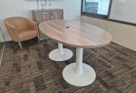 Modern Oval Boardroom Table – Light Wood Top, White Pedestal Base 6–8 Seater