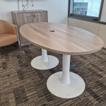 Modern Oval Boardroom Table – Light Wood Top, White Pedestal Base 6–8 Seater