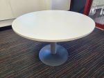Kinnarps Round Office Circular Table w/ White Top and Steel Pillar Base - 110cm