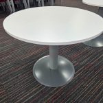 Kinnarps Round Office Circular Table w/ White Top and Steel Pillar Base - 90 cm