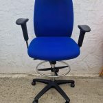 Used Draughtsman Chair High Back Ergonomic Swivel With Adjustable Foot Ring-Blue
