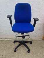 Used Draughtsman Chair High Back Ergonomic Swivel With Adjustable Foot Ring-Blue