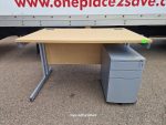 Used Beech Office Desk 120cm w/ Lockable Mobile Pedestal & Drawers