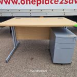 Used Beech Office Desk 120cm w/ Lockable Mobile Pedestal & Drawers