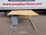 Used Beech Right-Hand Wave Office Desk 120cm w/ Lockable Mobile Pedestal