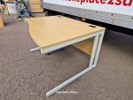 Used Beech Right-Hand Wave Office Desk 120cm w/ Lockable Mobile Pedestal - Image 3