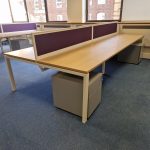 Office Bench Desk + Screens + Lockable Mobile Pedestal Cabinets 160cm per person