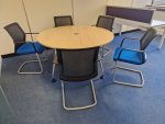 Orangebox Used Round Meeting Table Circular Office Desk + 6 Blue Chairs Set - Image 2