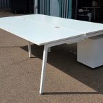 Used 4-Person Bench Desk 1400mm White with Cable Tray & Screen – UK Delivery