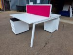 Used 4-Person Bench Desk 1400mm White with Cable Tray & Screen – UK Delivery - Image 11
