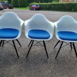 Vitra DAW Armchairs White Shell Navy Blue Upholstered Seats - Set of 3 Chairs