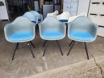 Vitra DAW Armchairs White Shell Navy Blue Upholstered Seats - Set of 3 Chairs - Image 3