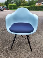 Vitra DAW Armchairs White Shell Navy Blue Upholstered Seats - Set of 3 Chairs - Image 4