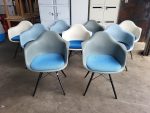 Vitra DAW Armchairs White Shell Navy Blue Upholstered Seats - Set of 3 Chairs - Image 5