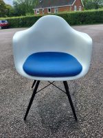 Vitra DAW Armchairs White Shell Navy Blue Upholstered Seats - Set of 3 Chairs - Image 6