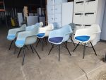 Vitra DAW Armchairs White Shell Navy Blue Upholstered Seats - Set of 3 Chairs - Image 7