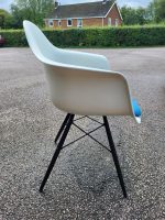 Vitra DAW Armchairs White Shell Navy Blue Upholstered Seats - Set of 3 Chairs - Image 9
