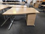 Office Wood Desk with Cable Management, Left Hand + Mobile Lockable Pedestal