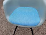 Vitra DAW Armchairs White Shell Navy Blue Upholstered Seats - Set of 3 Chairs - Image 17