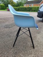 Vitra DAW Armchairs White Shell Navy Blue Upholstered Seats - Set of 3 Chairs - Image 18